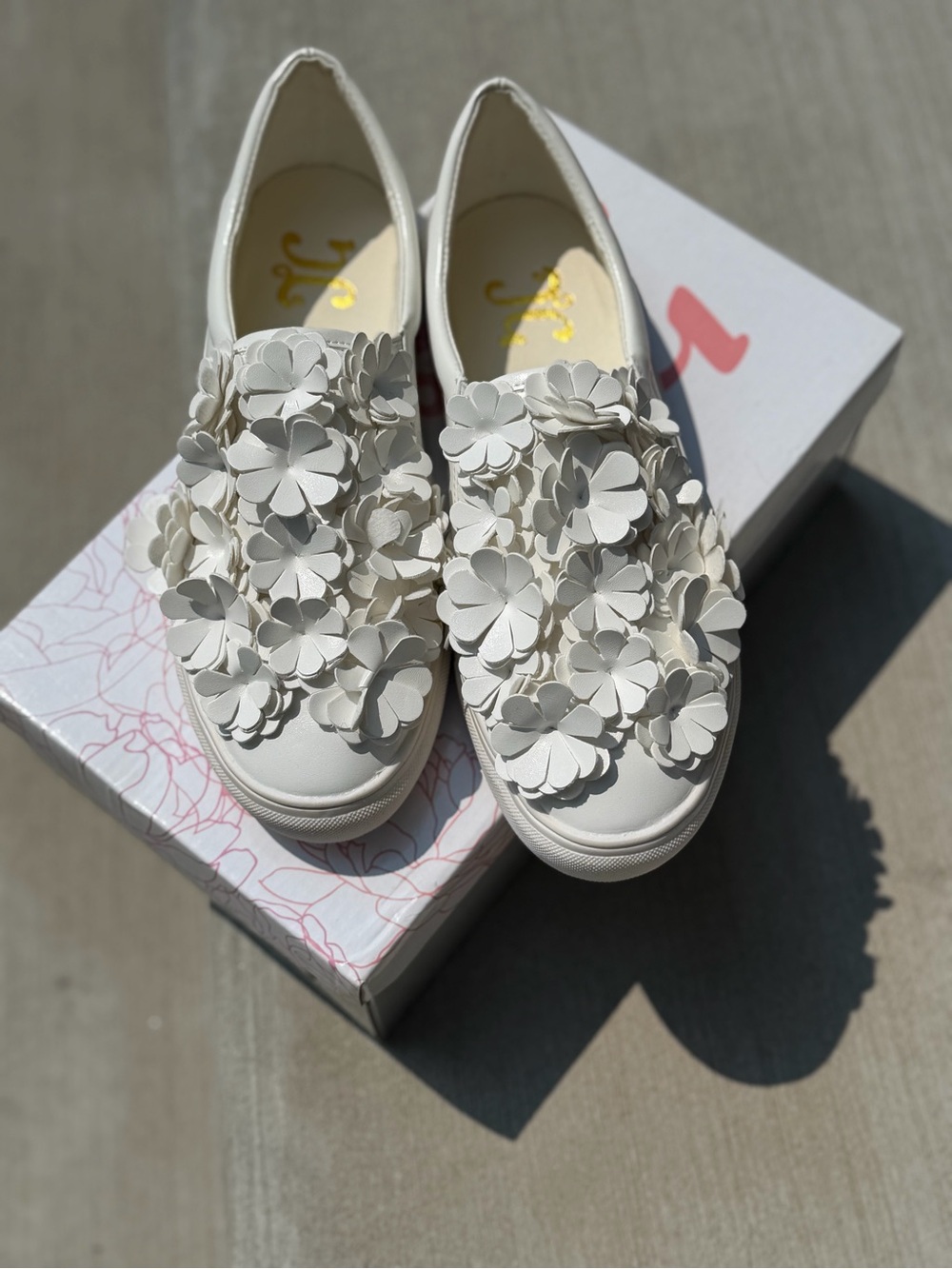 White Floral Appliqué Slip-On Sneakers